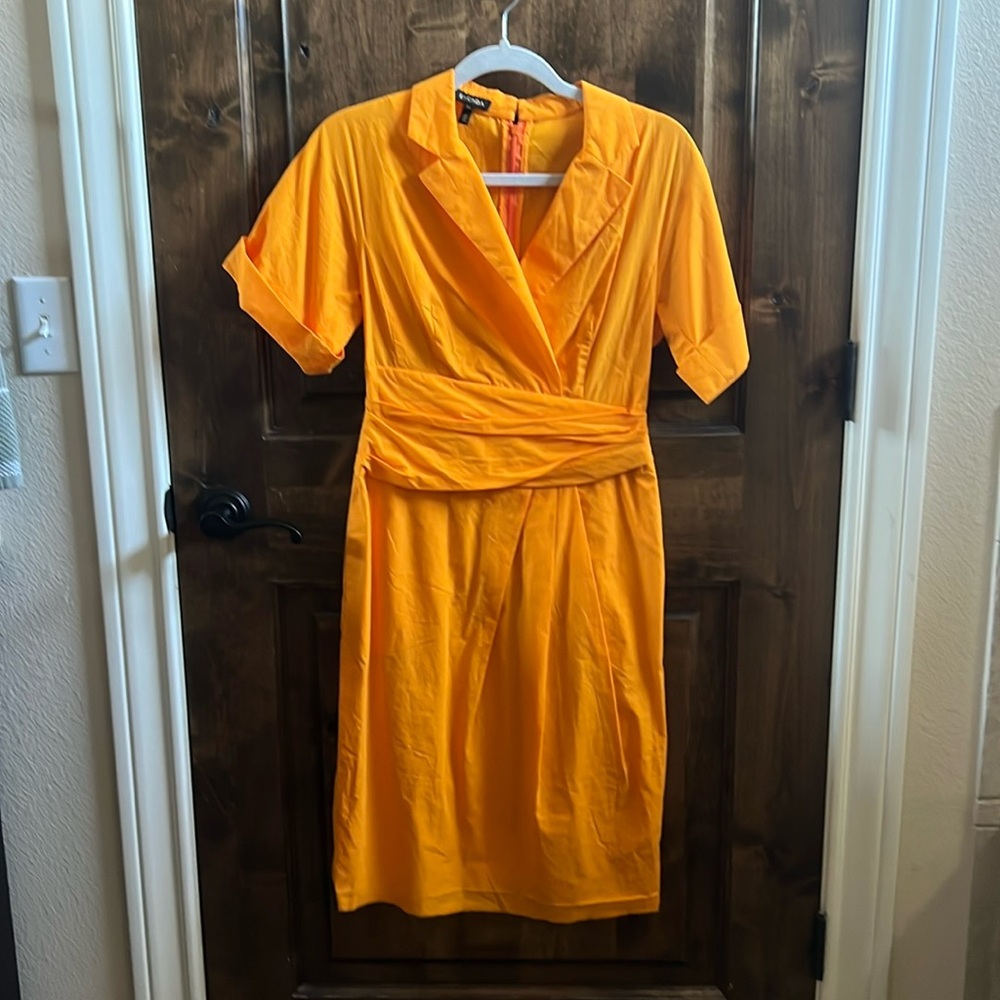 ESCADA Tangerine Orange Dorothey Faux Wrap Cotton Dress Size 34